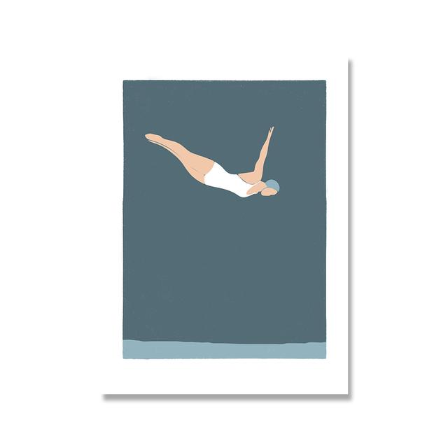 Рамка из цельного дерева, современные настенные художественные принты, плакаты, женский пловец, ныряние в бассейн, холст, живопись, тренажерный зал, офис, кухня, домашний декор