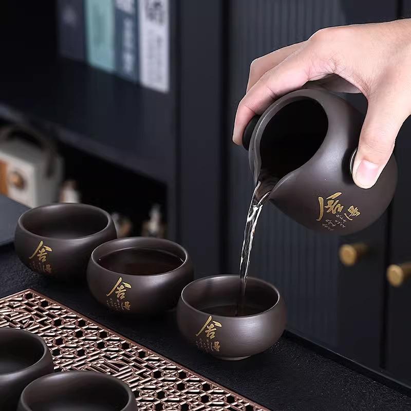 Purple sand Hehuan Kung Fu tea set, light luxury office living room tea making new gold-painted teapot drinking tea cup