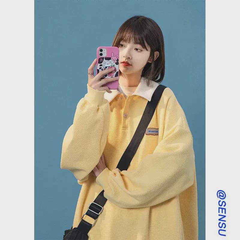 Мужская кремово-желтая свободная толстовка-поло - BF Lazy Style, универсальная куртка весна/осень 2022 г.