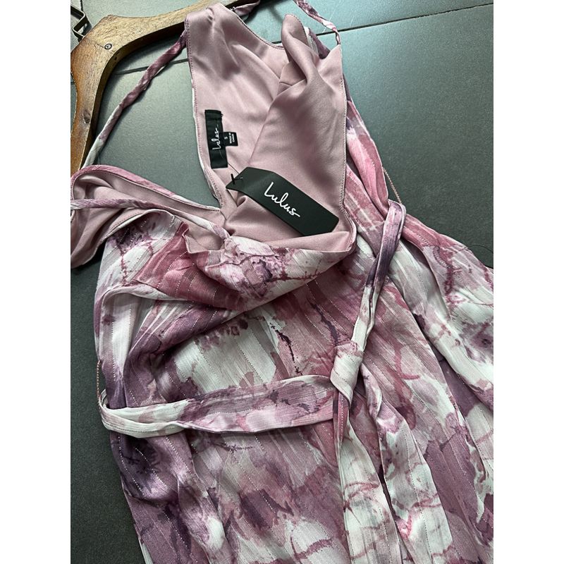 Purple Blooming Flower Sling Dress Lulu Home High-End Line V Neck Slit Hemline Vacation Dress White