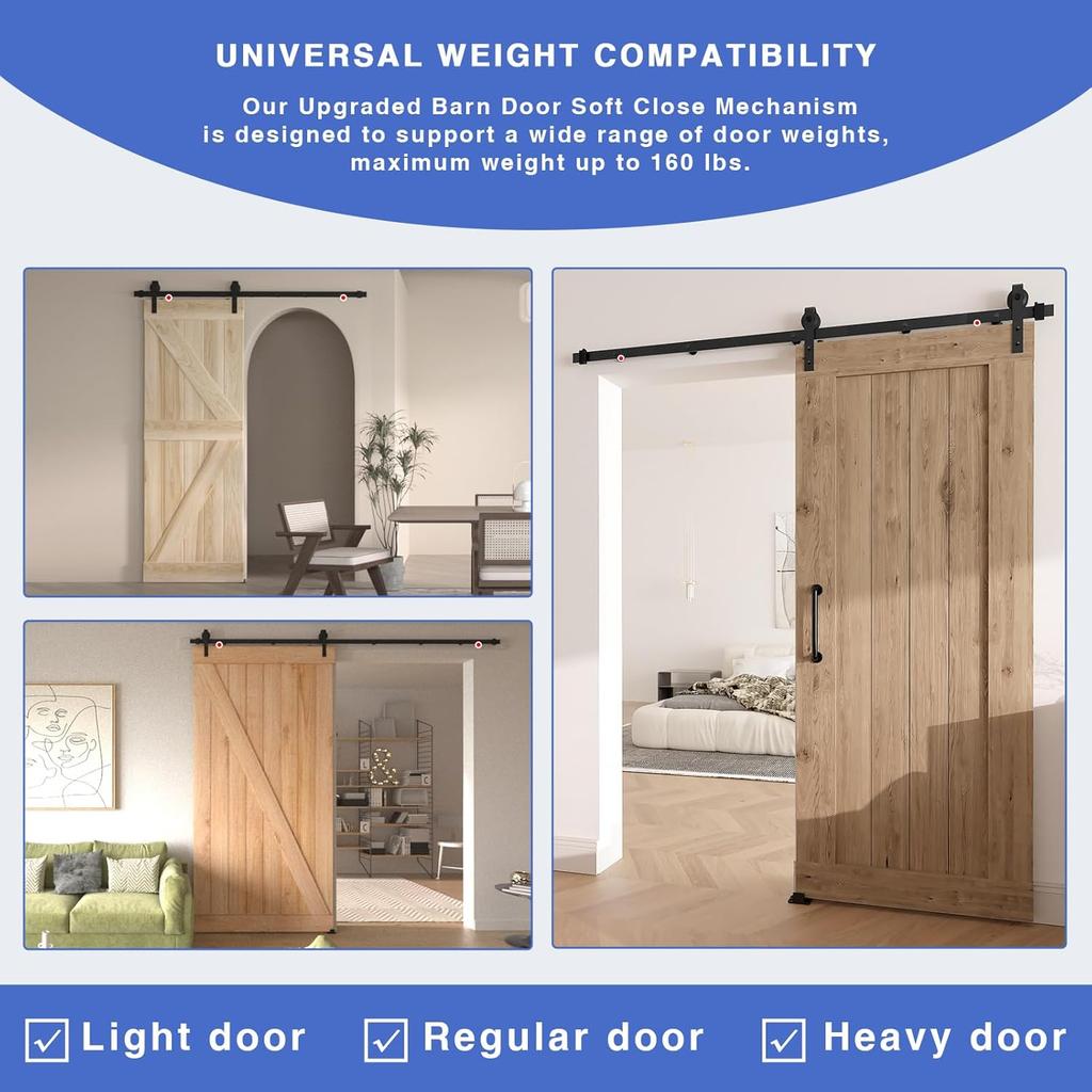 2PCS Barn Door Soft Close Mechanism, Upgraded Universal Weight Compatibility Support Door up to 160lbs, Effortless Opening Smooth Closing Hole-Free
