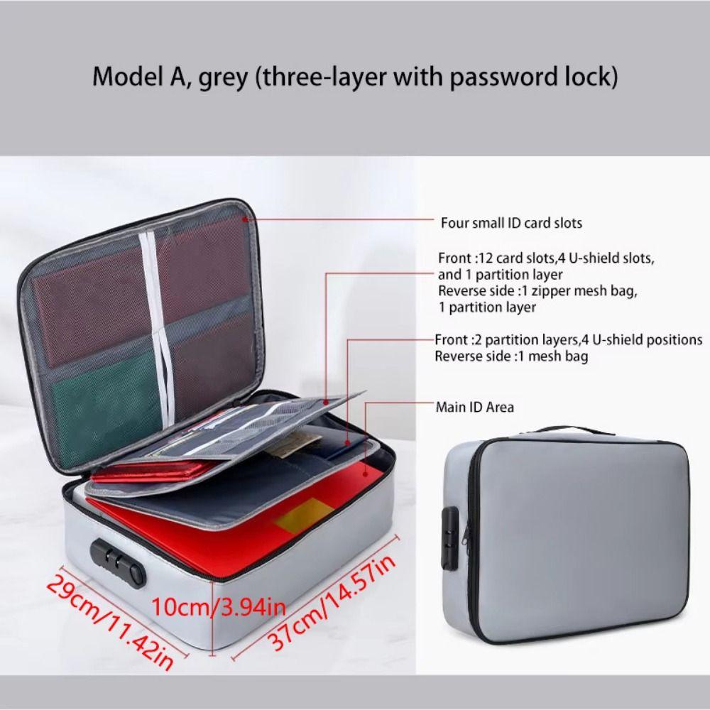 Водонепроницаемая Огнестойкая Сумка для Документов Многослойная с Замком Портативный Чехол для Паспорта Большой Объем Экономия Места
