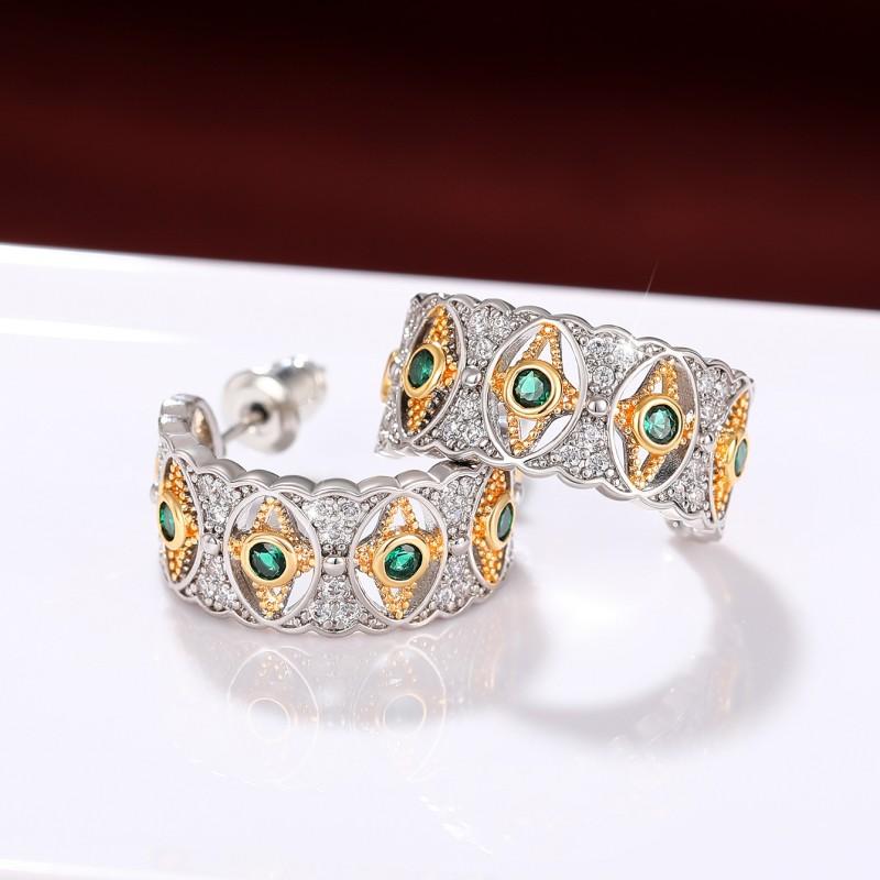 Двухцветные серьги-кольца Huitan с зеленым/белым фианитом, роскошные модные женские аксессуары для ушей, свадебная вечеринка, уникальный дизайн, ювелирные изделия, новые