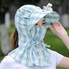 Women Summer Sun Hat Face-covering Neck Protective Windproof Sunshade Sunscreen Striped Hat With Fan