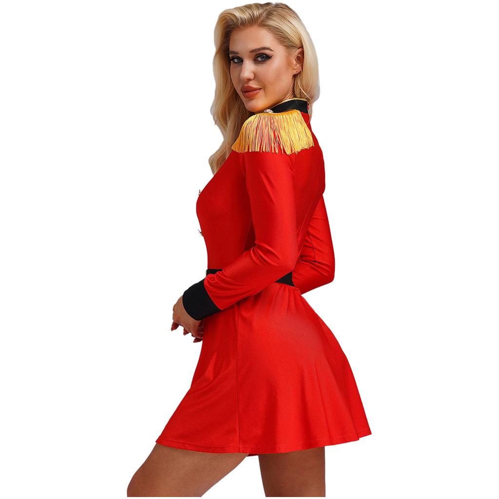 Женский костюм укротителя львов с кисточками на плечах и длинными рукавами, платье для циркового инспектора, наряд на Хэллоуин с поясом