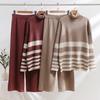 Elegant Striped Turtleneck Sweater Matching Sets Loungewear Women Knitted Suit Casual Winter Knitted Two Piece Sets Women