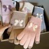 Thicken Warmth Women Knitted Gloves Bowknot Cycling Five Finger Gloves Winter Gloves