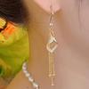 Элегантные серьги-кисточки с кристаллами, длинные драпированные серьги из сплава с синтетическими стразами, медные иглы для ушей