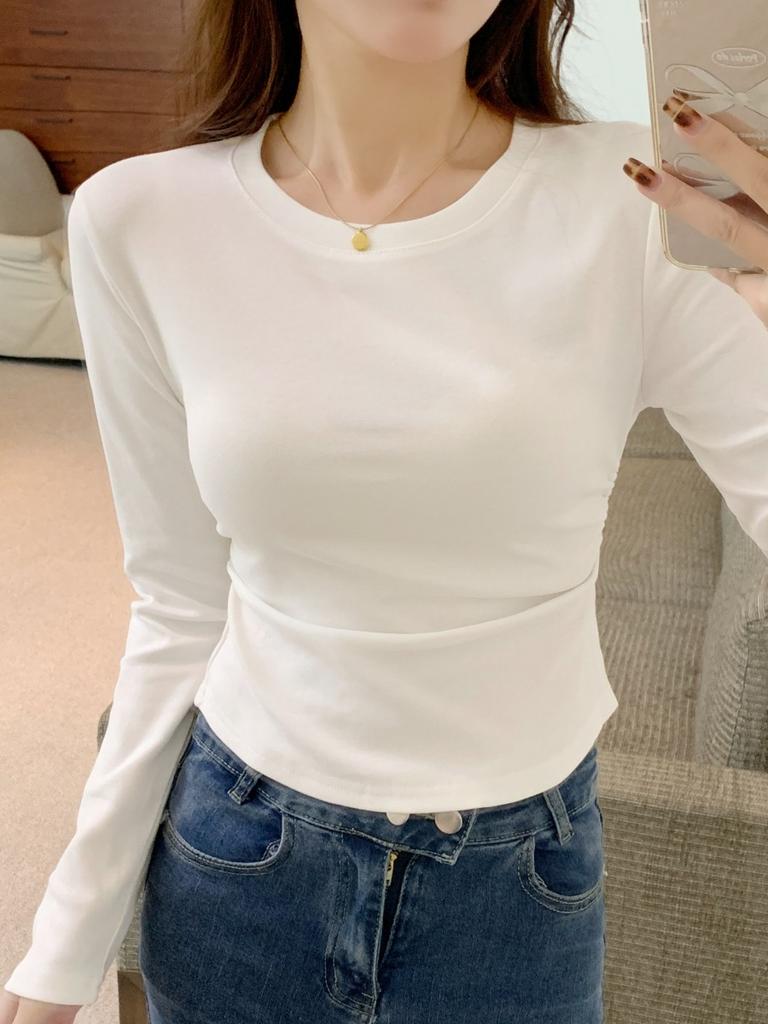 Ретро рубашка с длинным рукавом с открытыми плечами женская весенняя новая приталенная плиссированная базовая рубашка универсальный простой топ