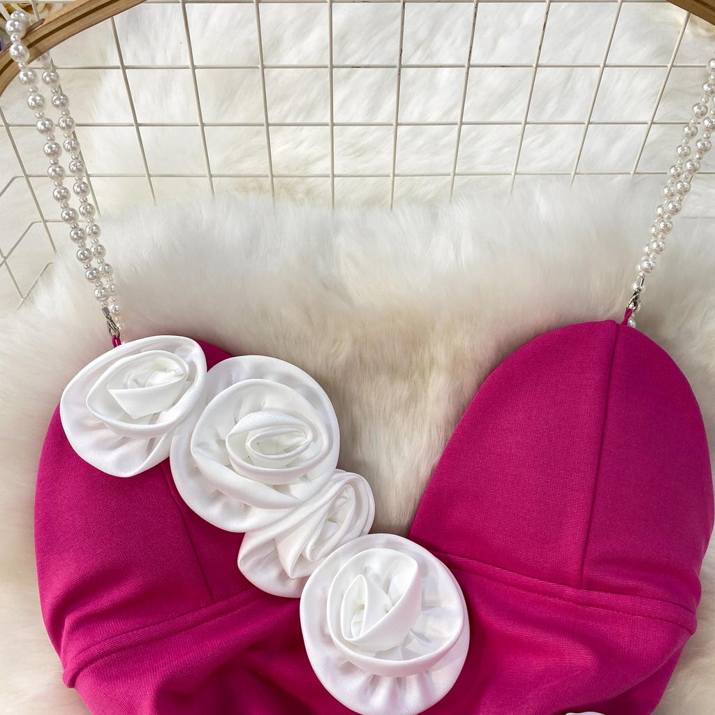 Французский темперамент Трехмерный цветок V-образный вырез Накладка на грудь Платье Женское Летнее Новое Приталенное и облегающее бедра платье с разрезом