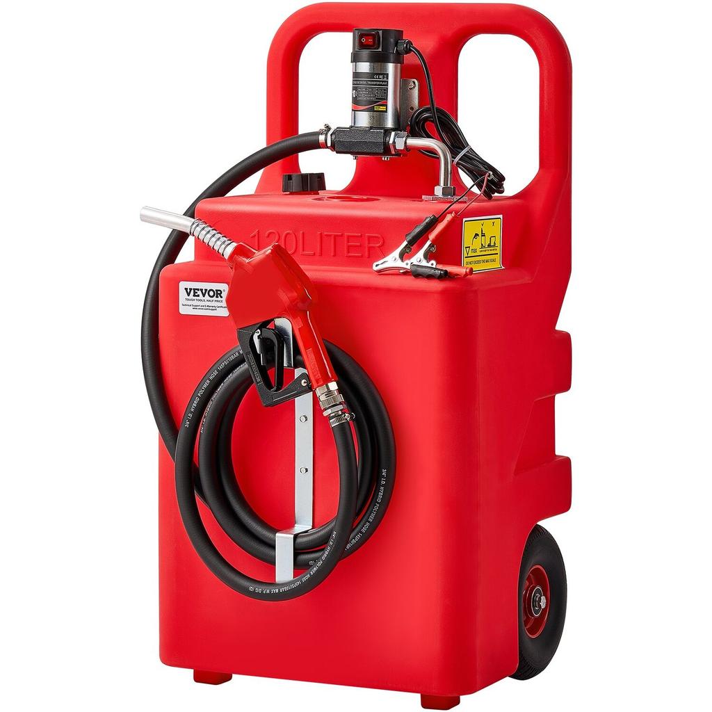 Diesel Transfer Tank, 32 Gallon, Portable Kerosene Tank with 12V DC 10GPM Electric Transfer Pump, 13 ft Delivery Hose & Self-sealing Nozzle,