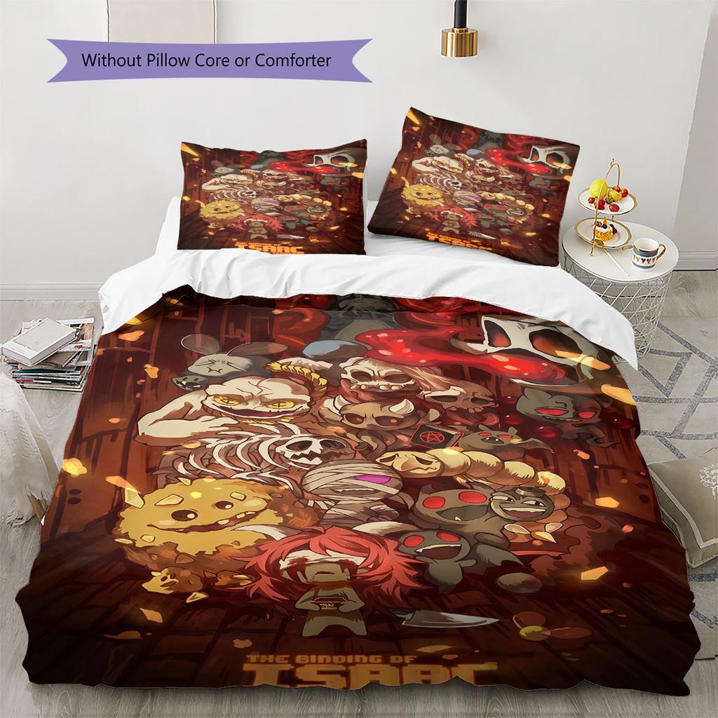 TBOI Horror Cartoon Bedding Quilt Set Quilt Cover Pillowcase Home Decoration Birthday Gift (1 * duvet cover + 2 * pillowcase, without core)