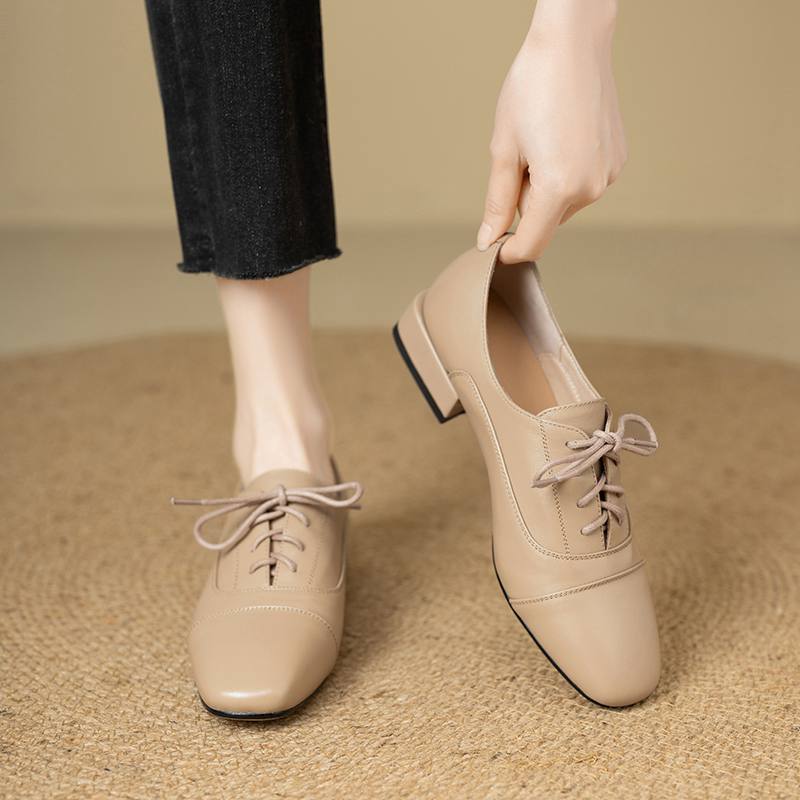 Туфли Krazing Pot из коровьей кожи с квадратным носком, размер 43, толстые низкие каблуки, модные офисные женские туфли с глубоким носком, осенние туфли-лодочки