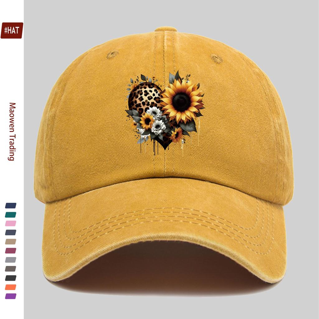 pc Leopard Print Heart and Sunflower Pattern Baseball Cap Casual Style Sun Hat Comfortable and Lightweight with Adjustable St
