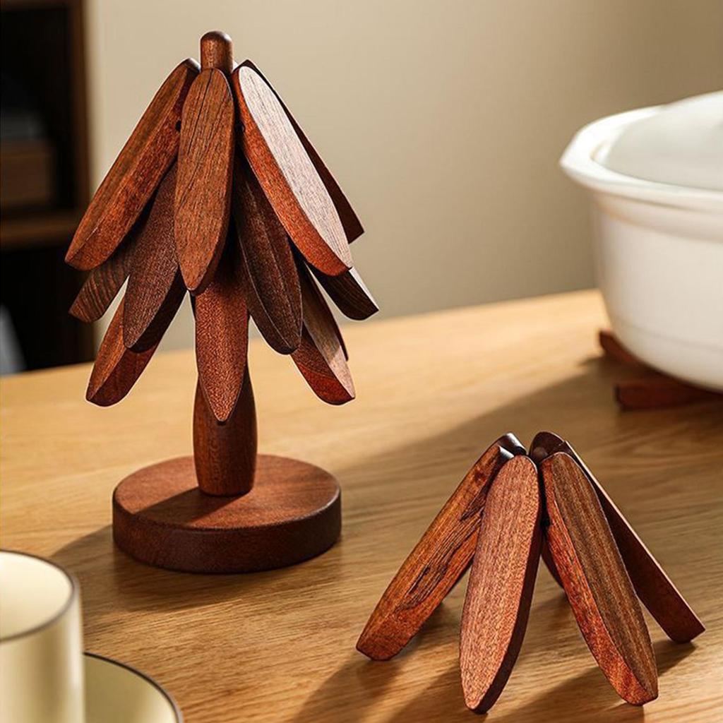 Wooden Insulation Trivet Tree Non-Slip Cup Coaster Set for Stove Pan Cup Teapot Hot Dishes Bowl, Anti-Scalding Cookware Coaster
