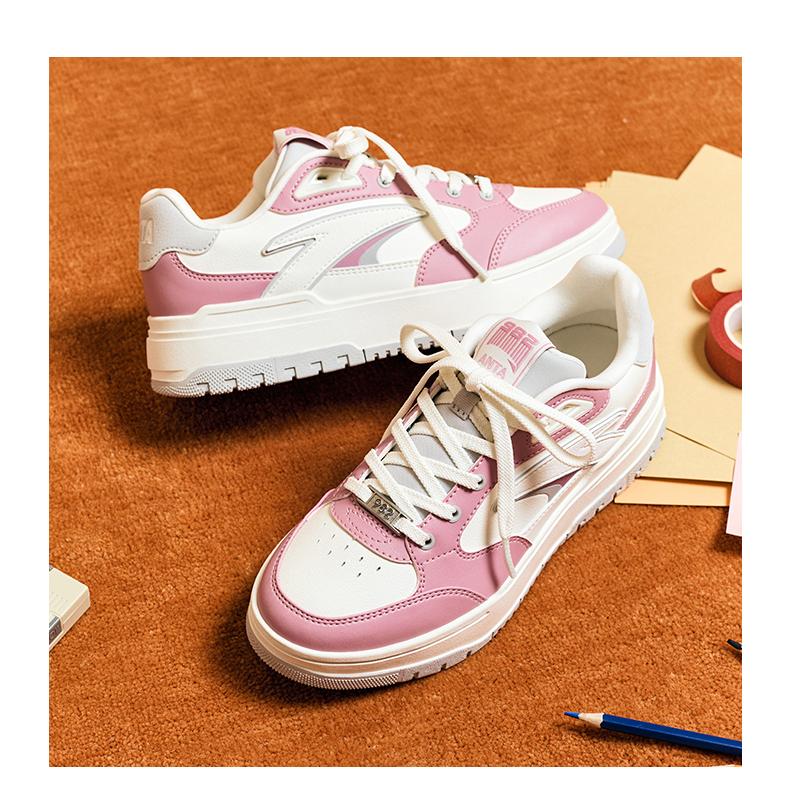 Anta 982 Ткань Синтетическая кожа Повседневные Удобные Нескользящие Износостойкие Амортизирующие Низкие Кроссовки Женские Кроссовки Белый Розовый 122448068-8