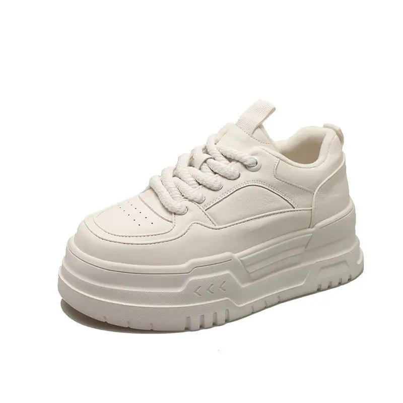 Женские кроссовки весна-осень на платформе белые туфли с круглым носком трендовые на шнуровке модные повседневные спортивные туфли повышающие рост теннисные туфли