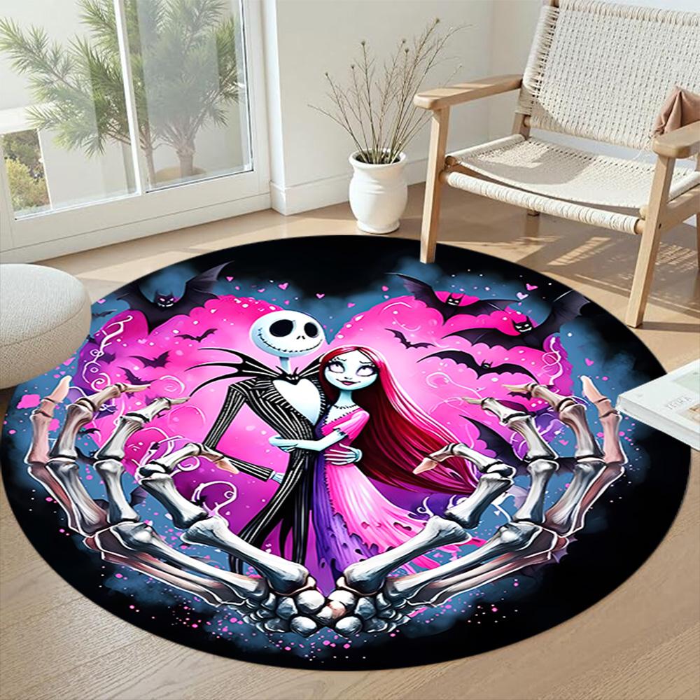 Tim Burton's Round Office Rug Perfect for Kitchen Dormitory Game Room Foyer Antislip Round Carpet Anime Office Decor Perfect Gift for Women Men