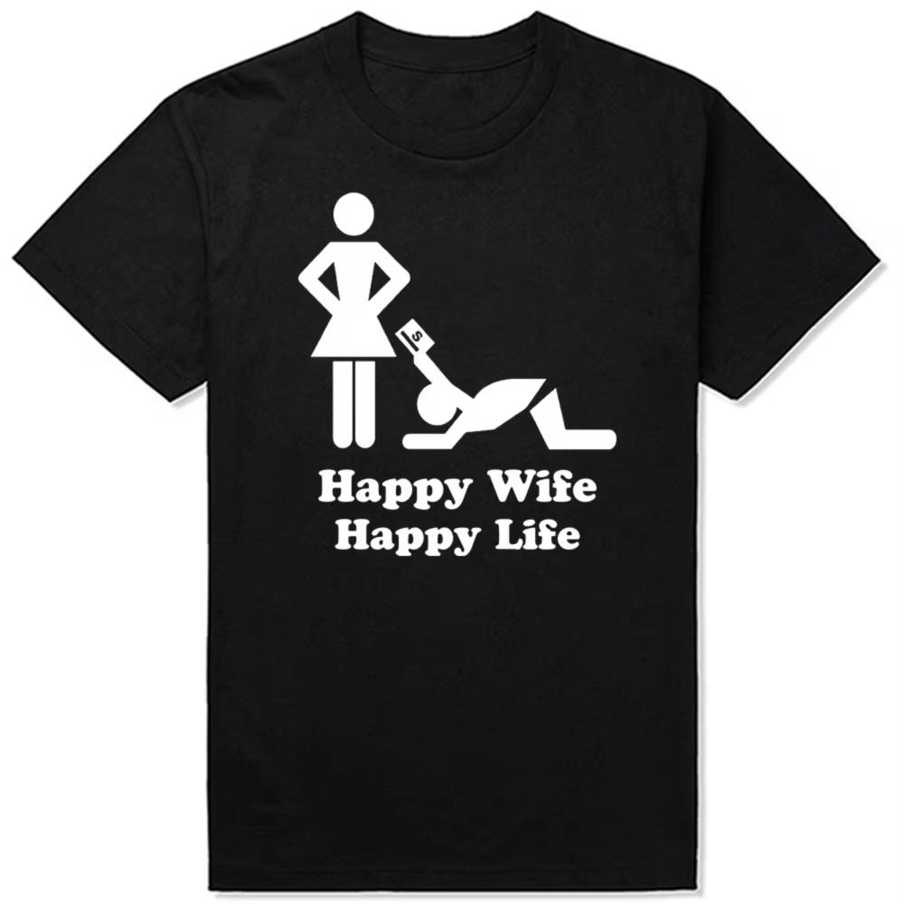 Happy Man Beautiful Life Model T-shirt Women's Casual Style Satirical and Humorous Design Everyday Wear