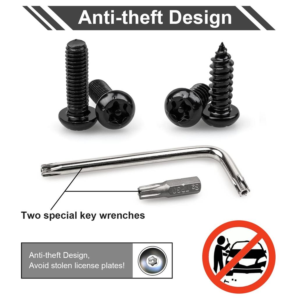 License Plate Screws Kits, Black Anti Theft Mounting Hardware For Car Tag Plate Frames Covers, M6 (1/4") Tamper Proof Screws, Fastener Nut, Caps