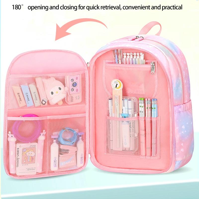 Side-Opening School Bags Waterproof School Backpack for Girls Gradient Color Princess Backpack Kids Schoolbag Primary School