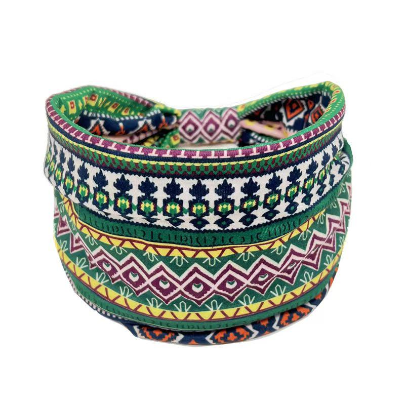 Bohemian Ethnic Print Yoga Headband - Wide Elastic, Sweat-Absorbing Headscarf