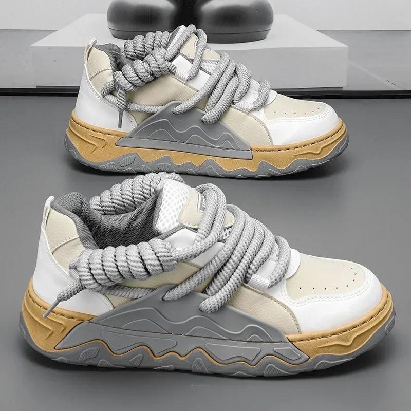 Мужская обувь Корейская версия Спортивная обувь Модная на толстой подошве Студенческая на шнуровке На плоской подошве Противоскользящая Комфортная Обувь для скейтборда