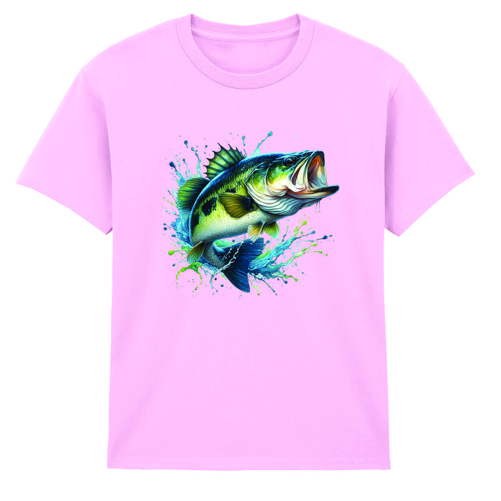 Bass Fish Kids T-Shirt Colourful Splash Cartoon Fishing Funny Fan Gift