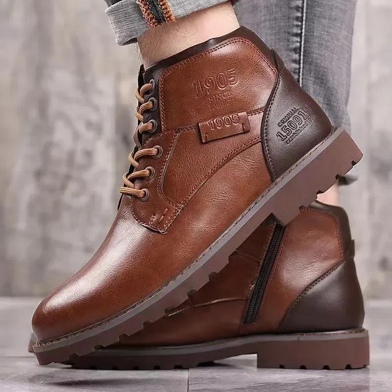 Fashion Handmade Men Boots Autumn Winter Male Booties Outdoor Vintage Brown Boots Ankle Work Boots Beef Tendon Bottom Zapatillas Male