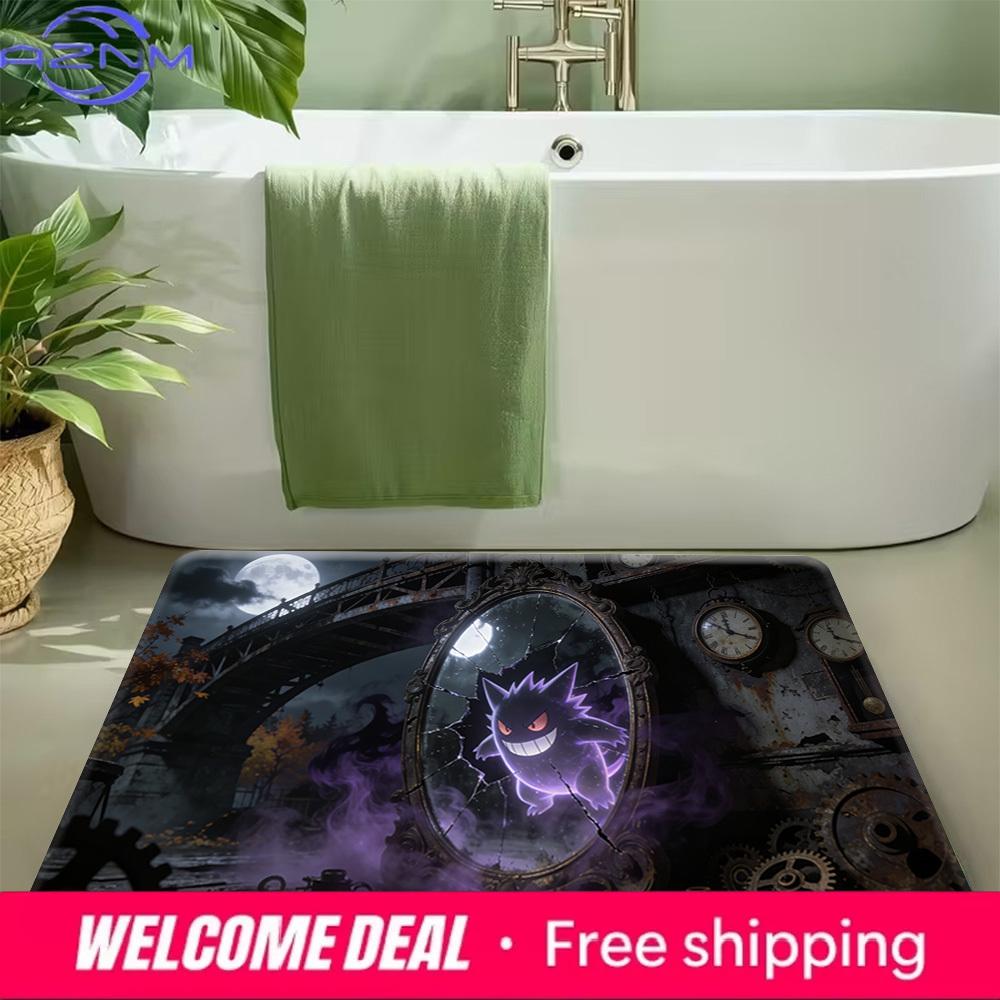 Pokemon Gengar Non-Slip Doormat Soft Flannel Floor Mat for Home Bedroom Living Room Decor