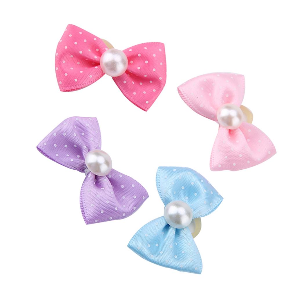 20pcs Small Dog Puppy Dots Faux Pearl Bow Pattern Hair Rope Hair Band for Dogs Cats