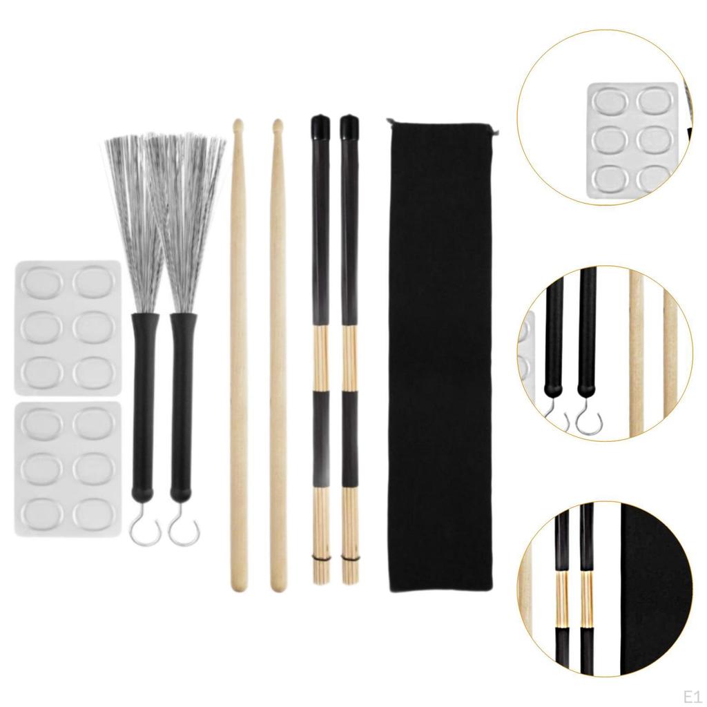 Набор барабанных палочек, прочные барабанные демпферы с сумкой для хранения, портативные, барабанная проволочная щетка, барабанные стержни щетка для