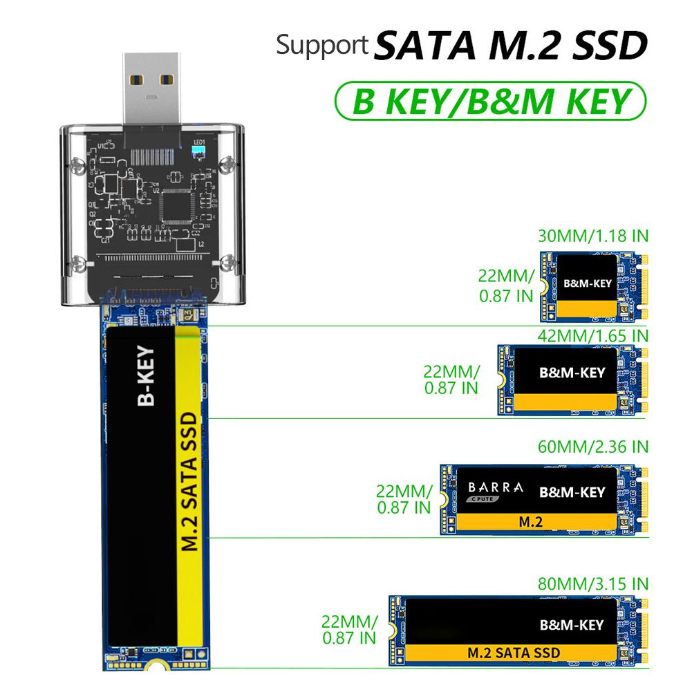 Корпус для M.2 SSD, M.2 на USB 3.0 Gen 1 5 Гбит/с, высокоскоростной корпус SSD для SATA M.2 NGFF SSD 2242 2260 2280, адаптер карты