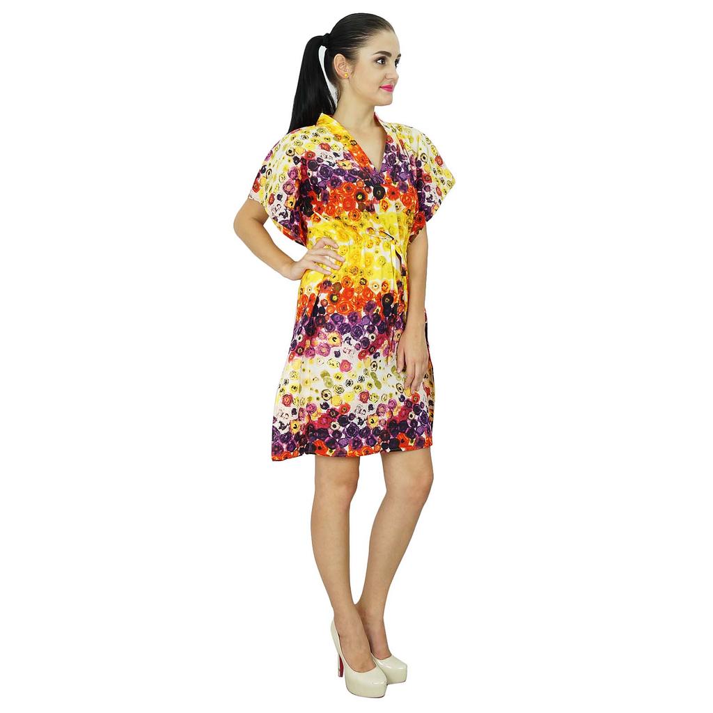 Bimba Women Bohemian Cotton Kaftan Short Indian Caftan Plus Size Beach Wear