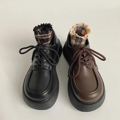 Мода 2025 Весна Шнуровка Балетки Готические Лоферы Обувь Массивные Туфли на Платформе Оксфорды Обувь для Женщин Женские Толстая Подошва Лакированная Кожа