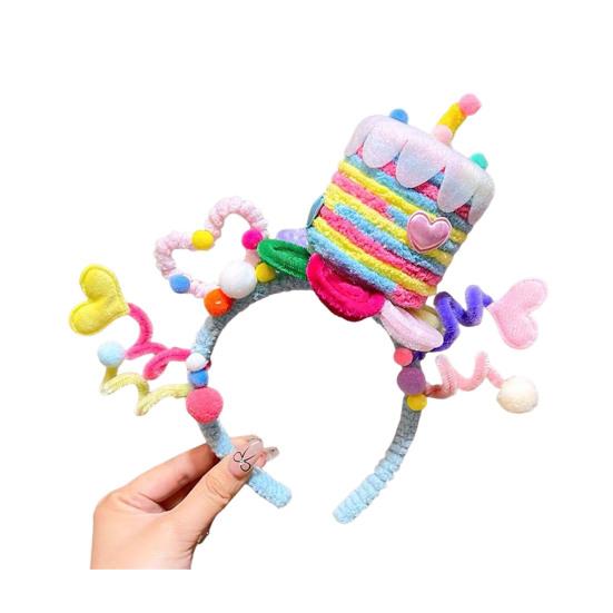 Soft Fabric Velvet Headband Birthday Series Cake Decor Bright Color Hair Hoop Hand-Crafted Hair Accessory