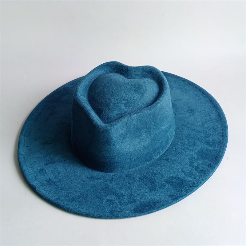 Vegan Suede Fedora Rancher Hats Blank Hats For Burning Multicolor Teardrop Shaped Top 9.5Cm Brim Unisex Jazz Hat Church Hat