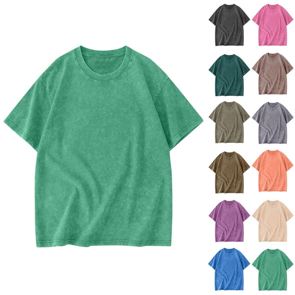 Adult T-shirt Casual Loose Solid Color Round Neck Pullover Short Sleeve T-shirt Top