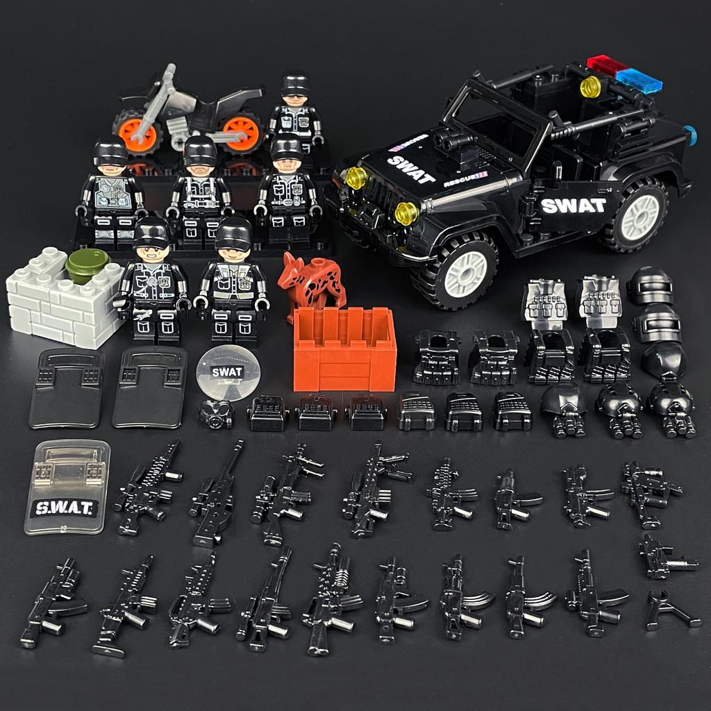 MOC Black SWAT Small Pellet Building Block Doll Police Car Off-road Vehicle Boy Military Set Building Toy