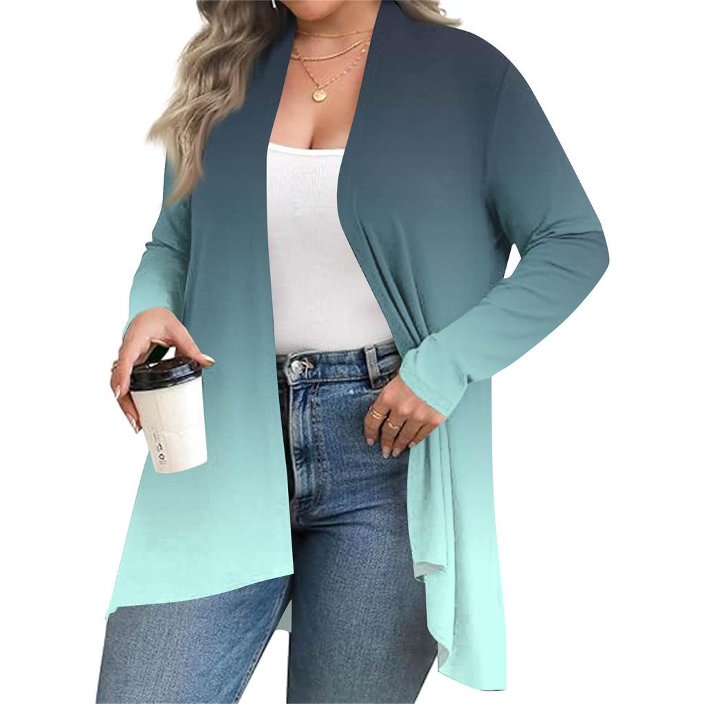 Женский осенне-зимний модный повседневный кардиган средней длины с принтом и длинным рукавом