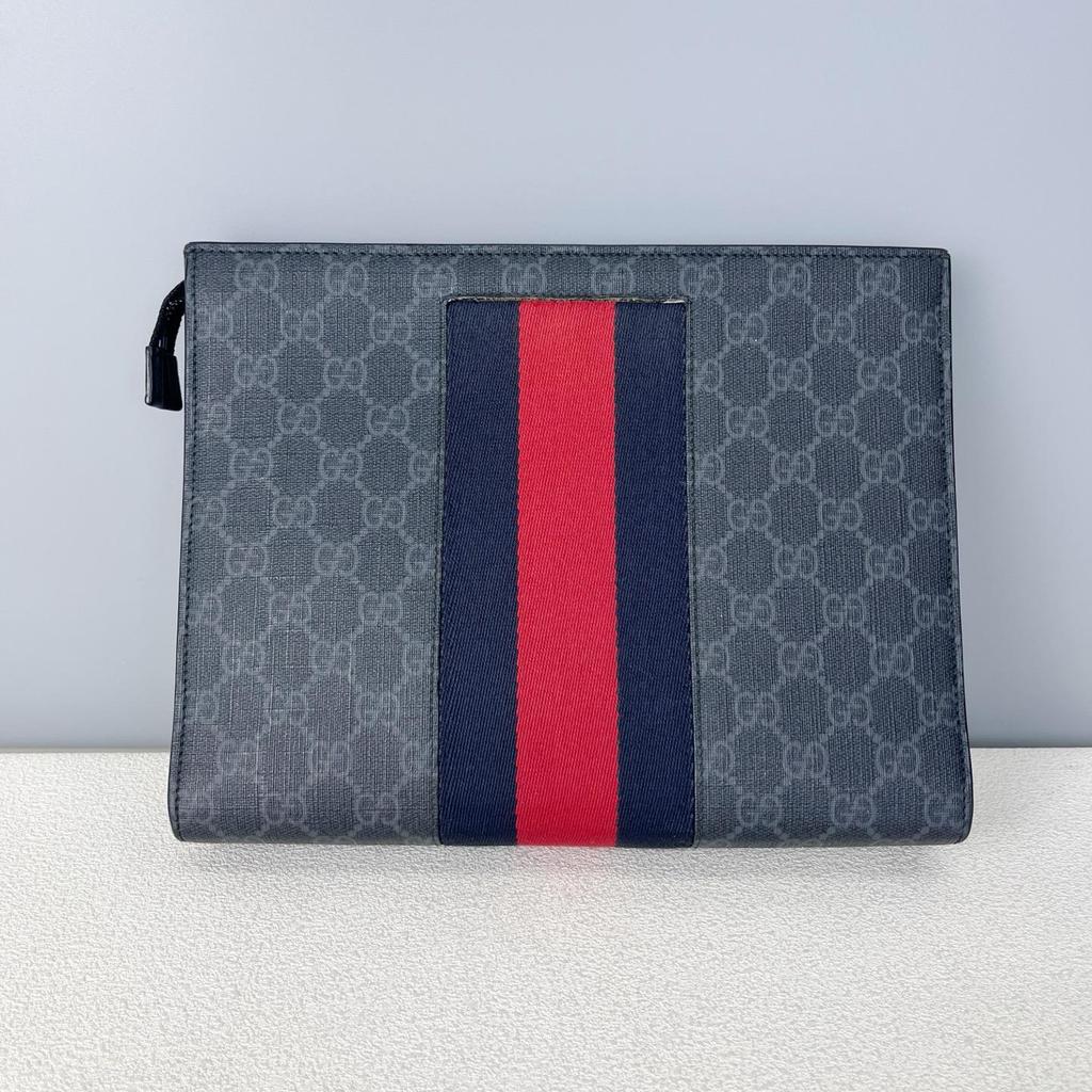 [Pre-Owned] Signature Logo Stripe Web Zipper Canvas Clutch - Excellent #1XDASM7