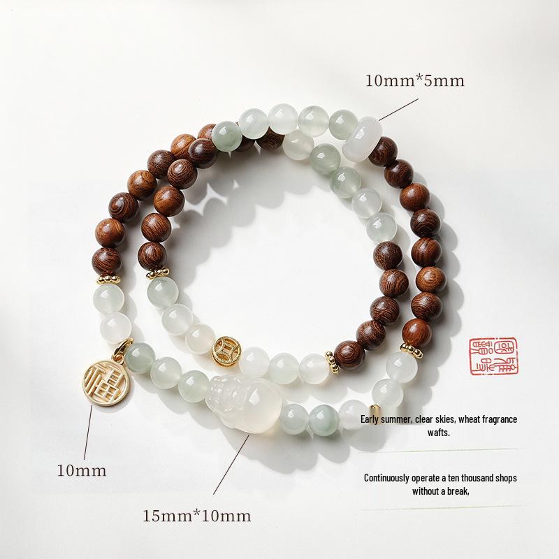Natural White Jade Green Grape Lotus Pod Double Circle Bracelet - Elegant Chinese Niche Beaded Jewelry