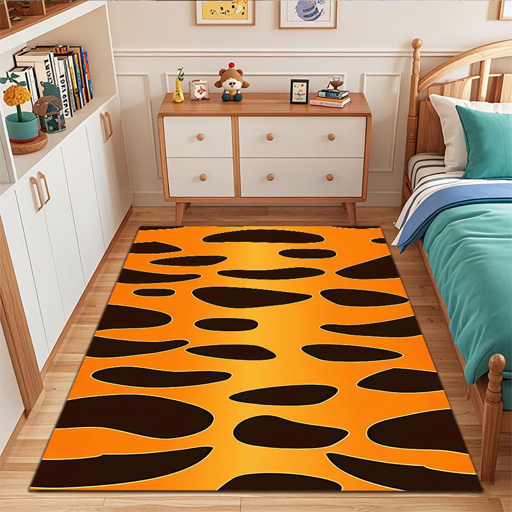 Leopard Print Orange Gradient Rug Patterned carpet, suitable as a non slip play mat for the living room and bedroom sofa