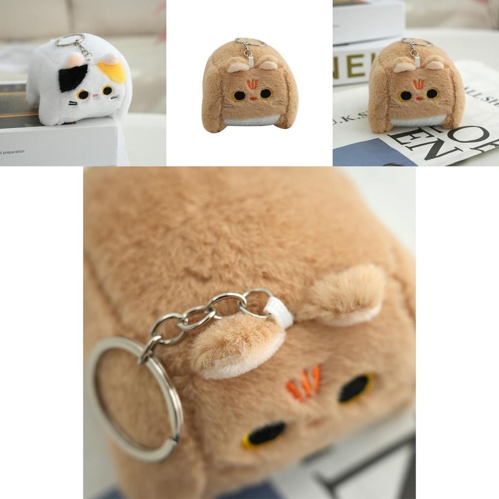 Adorable Fluffy Cat Keychain Plush Toy Soft Cartoon Square Kitty Bag Charm