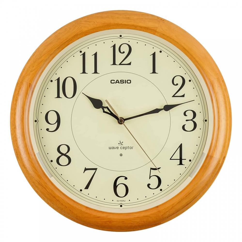 Casio Wall Clock Radio Wave Brown Diameter 34cm Analog Wooden Frame Always On Second Hand Stops At Night IQ-1150NJ-7JF