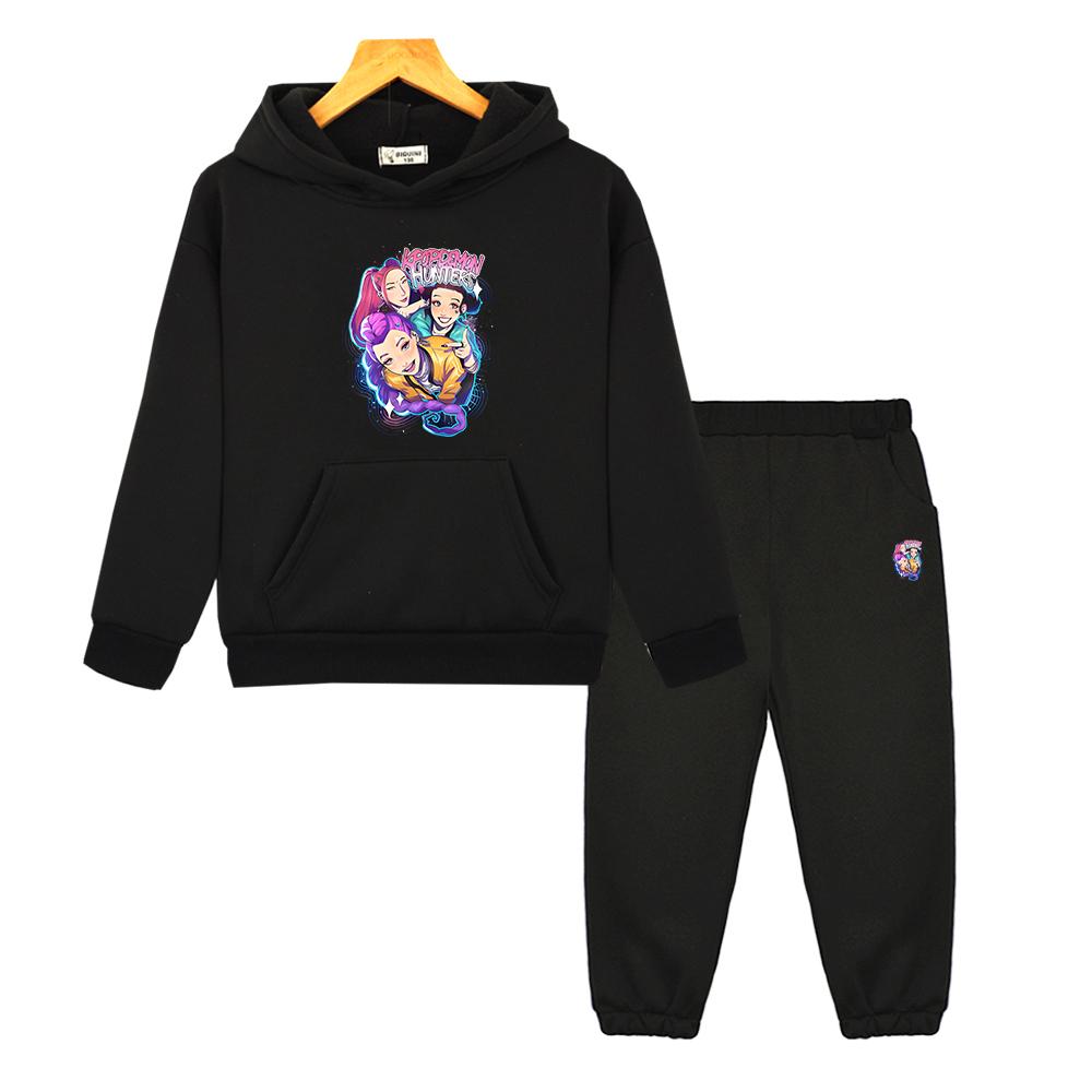 Kpop Demon Hunters Hoodie Fleece Jacket Sweatshirt 2pcs Pullover+pant Autumn Winter Boys Girls Hooded Sets Kids Boutique Clothe