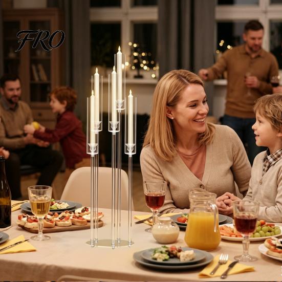 Festive Atmosphere Candle Holders 4/8Pcs Acrylic Candelabra Set with 5-Arm, Clear Wedding Party Centerpiece for 0.87" Decorative Flicker LED Candles,