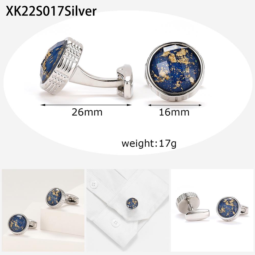 Men's Round Gold Cufflinks with Colorful Pattern - Light Luxury Shirt Accessories, In Stock