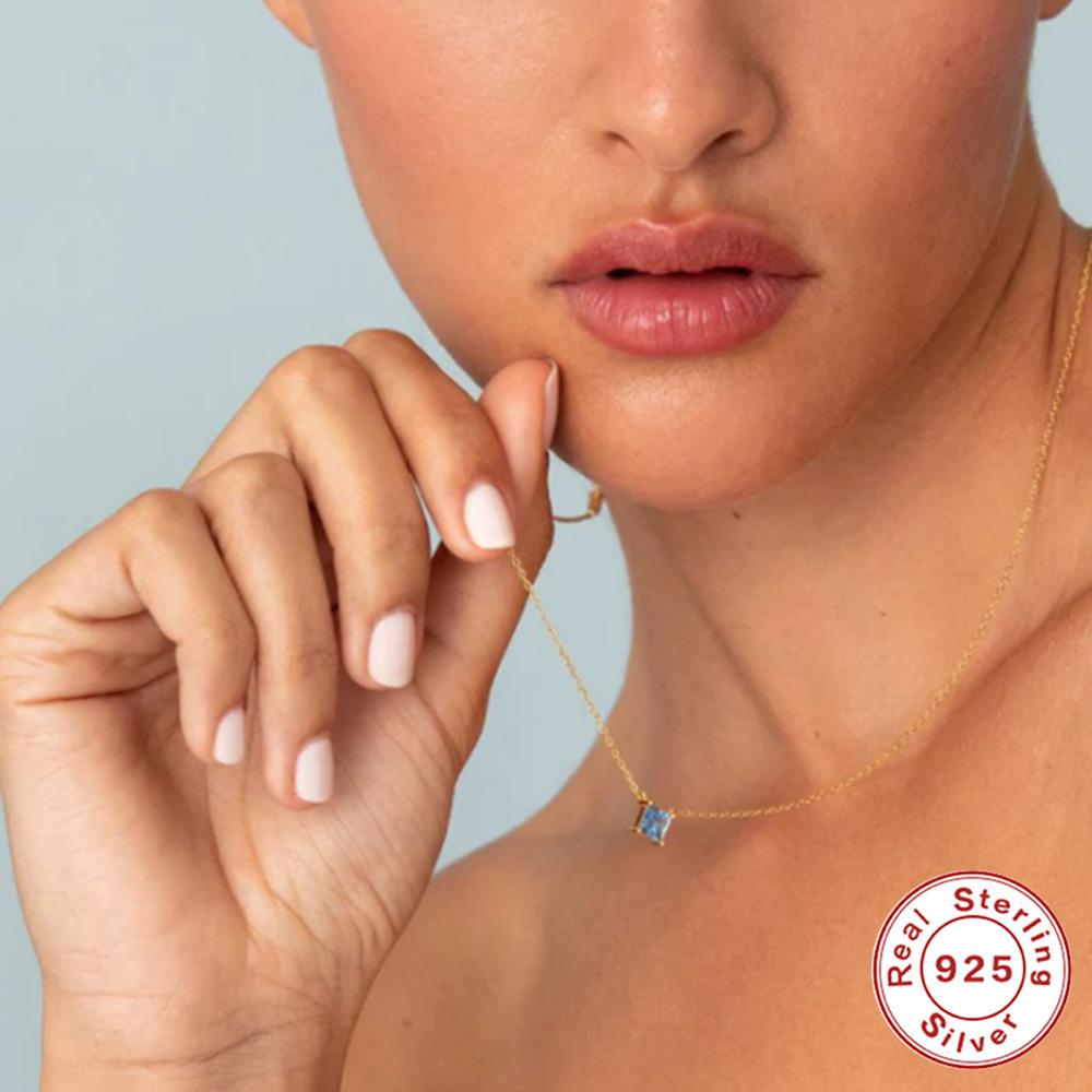 Стильное и простое в стиле High-End Sense S925 стерлингового серебра квадратное женское ожерелье на ключицу с четырьмя когтями, инкрустированное бриллиантами