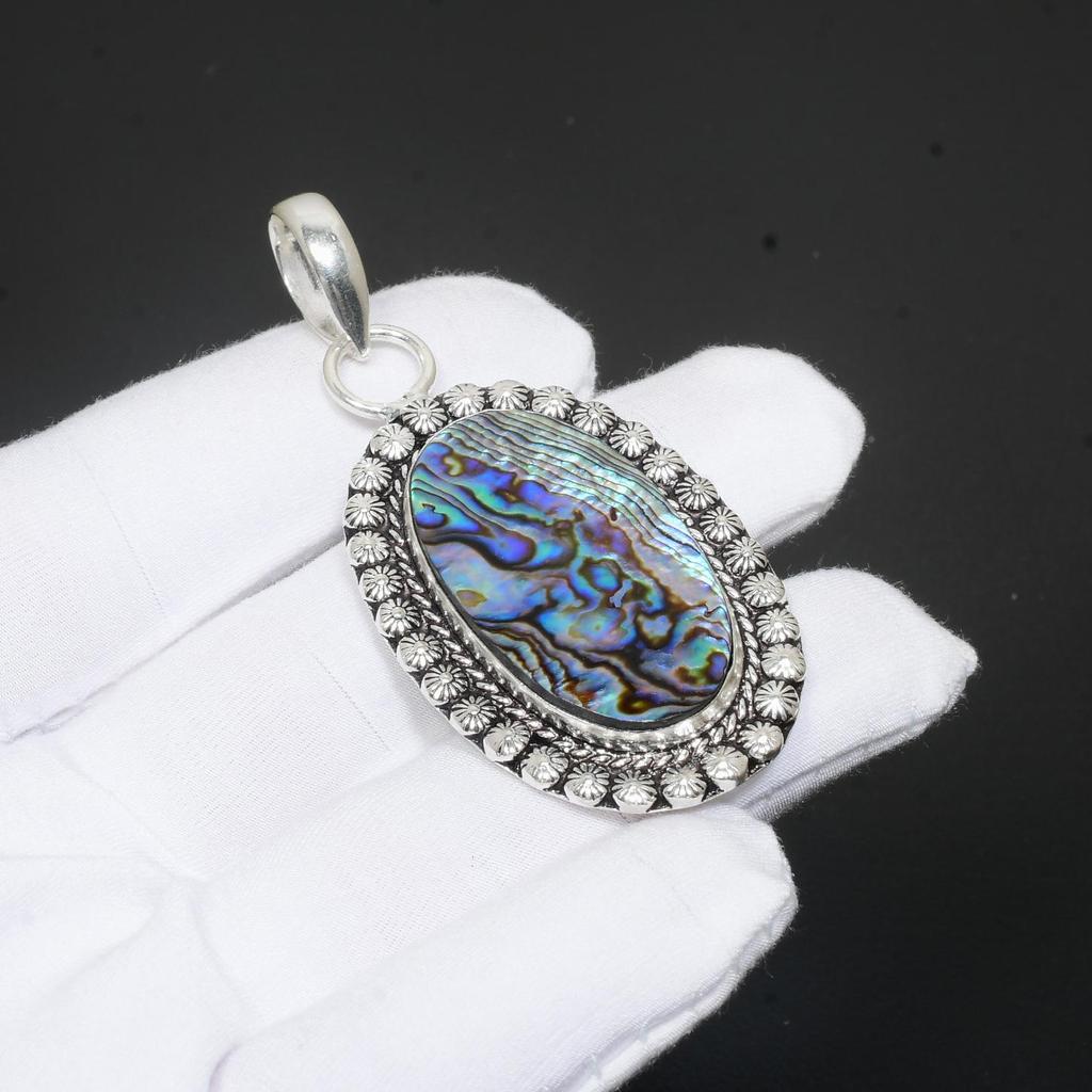 Abalone Shell Gemstone Handmade 925 Sterling Silver Pendant Designer Jewelry Pendant Natural Abalone Shell Pendant Jewelry For Gifts